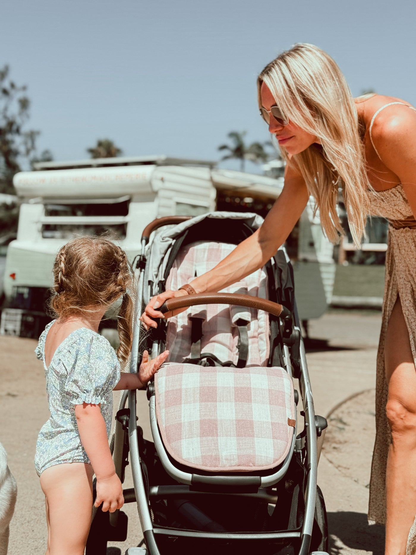 Dusty Blush Gingham & Dusty Blush Linen Vista V2 & 3 Pram Liner