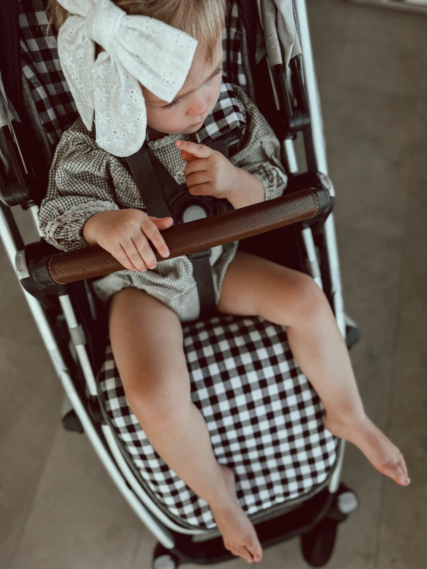 Speckled Charcoal & Black Gingham Linen Vista V2 & 3 Pram Liner