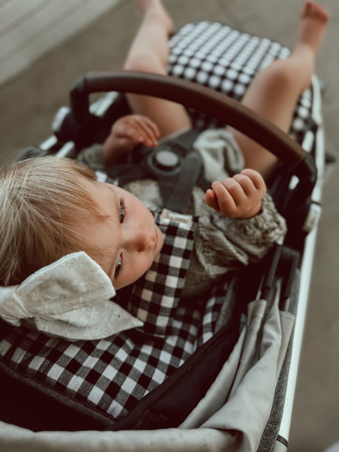 Speckled Charcoal & Black Gingham Linen Vista V2 & 3 Pram Liner