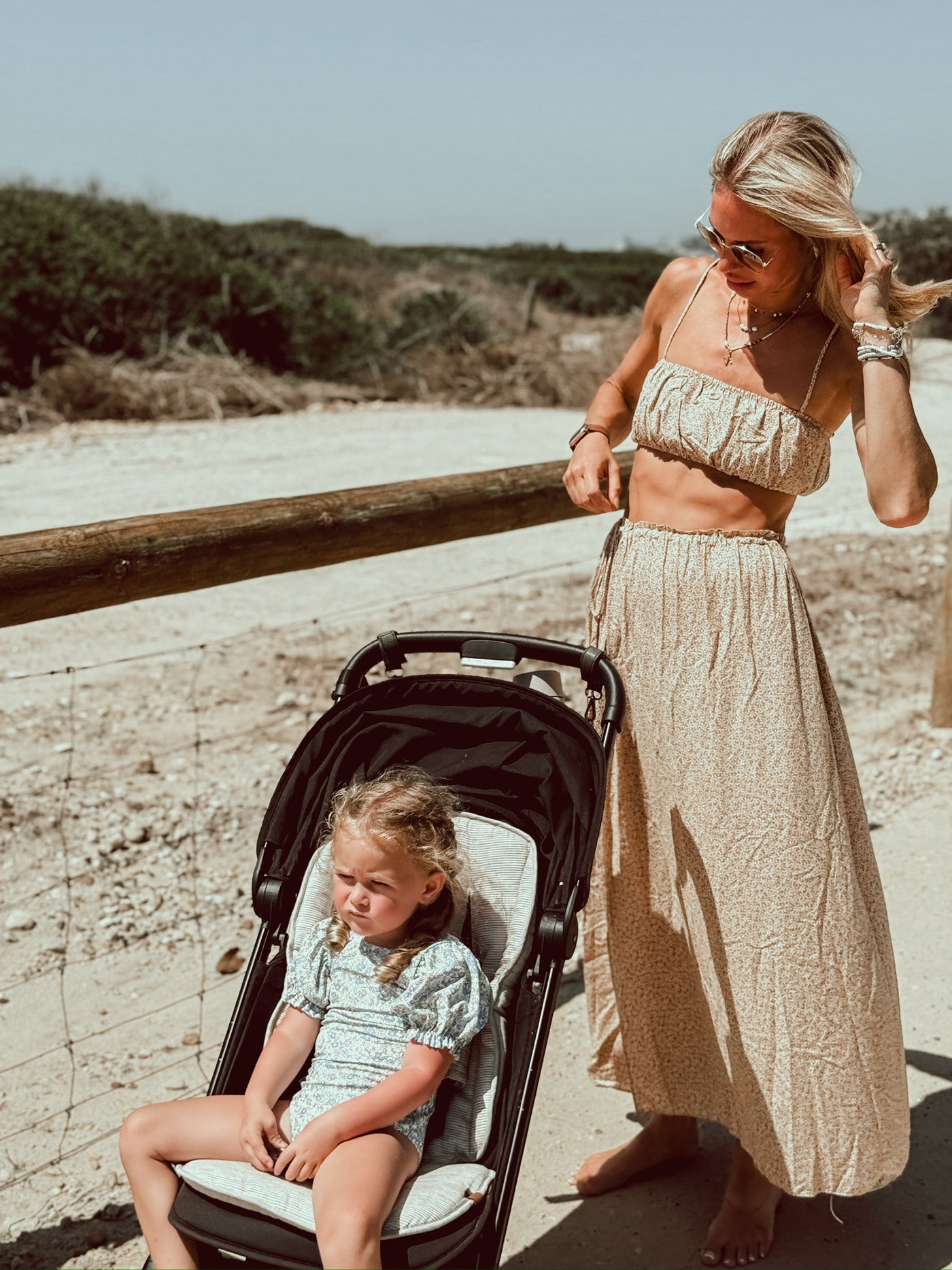 Travel Pram Liner - Sand Stripe & Natural Linen - Audrey & Me