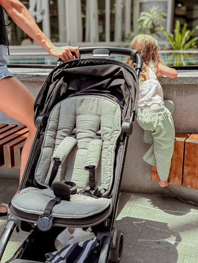 Travel Pram Liner - Sage & Speckled Linen - Audrey & Me