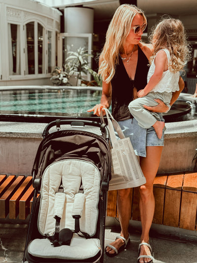 Travel Pram Liner - Sage & Speckled Linen - Audrey & Me