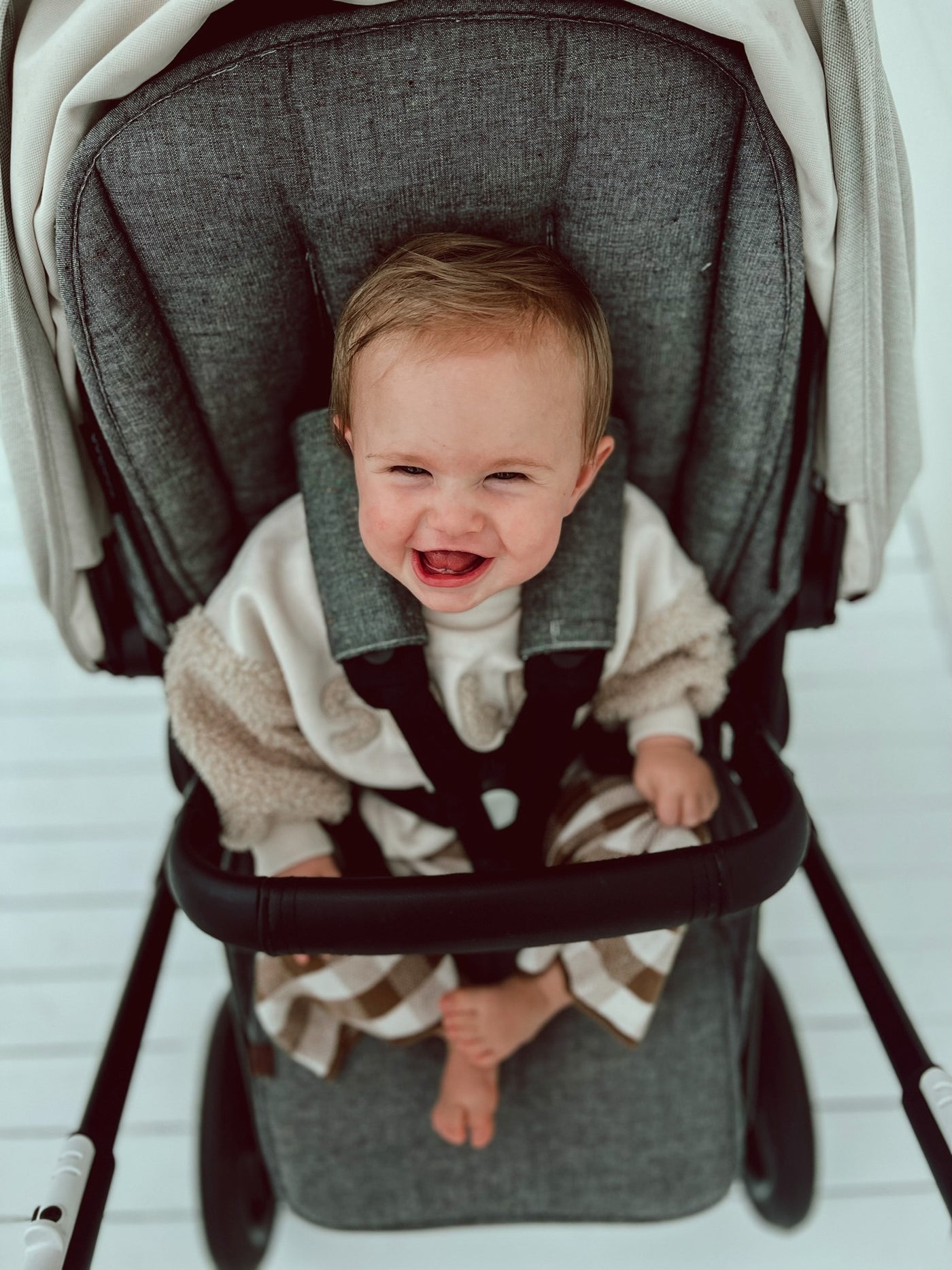 Speckled Charcoal & Black Gingham Linen Vista V2 & 3 Pram Liner