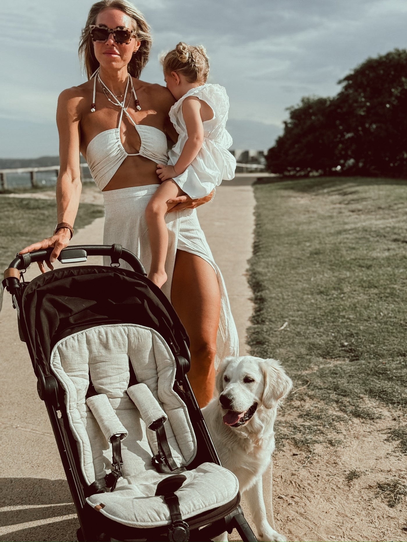 Travel Pram Liner - Sand Stripe & Natural Linen - Audrey & Me