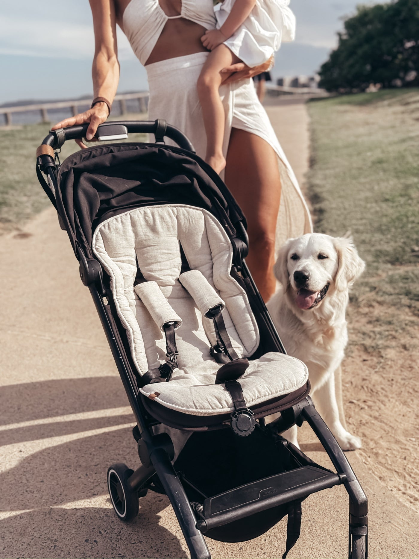 Travel Pram Liner - Sand Stripe & Natural Linen - Audrey & Me