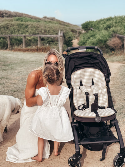 Travel Pram Liner - Sand & Sand Gingham Linen - Audrey & Me