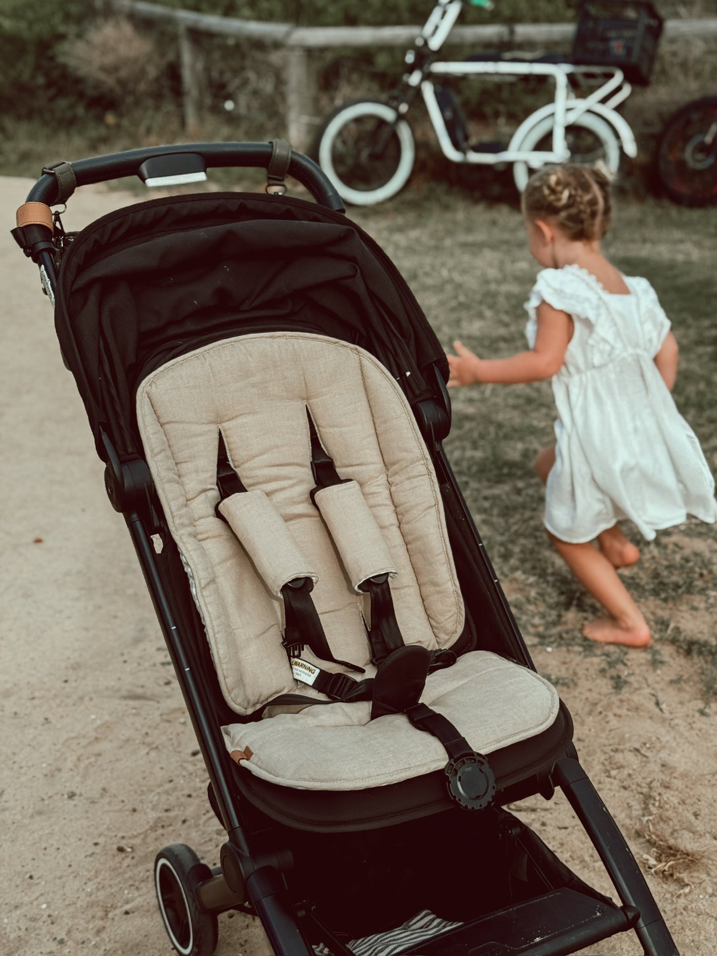 Travel Pram Liner - Sand Gingham & Sand Linen - Audrey & Me