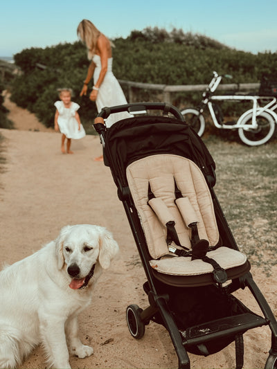 Travel Pram Liner - Sand & Sand Gingham Linen - Audrey & Me