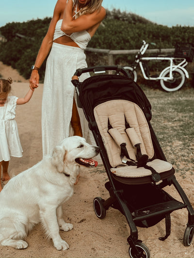 Travel Pram Liner - Sand & Sand Gingham Linen - Audrey & Me