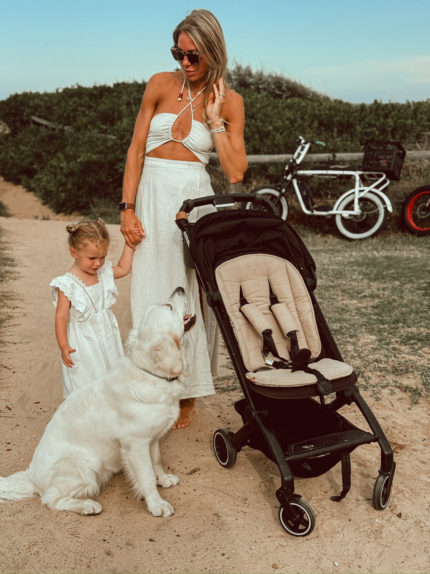 Travel Pram Liner - Sand Gingham & Sand Linen - Audrey & Me