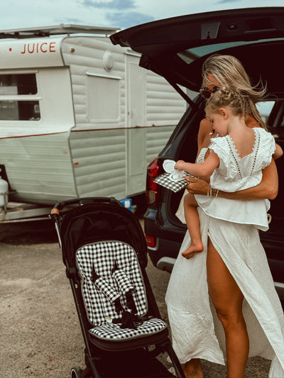 Travel Pram Liner - Speckled Charcoal & Black Gingham Linen - Audrey & Me