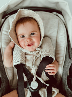 Sand Stripe & Natural Linen Pram Liner - Audrey & Me